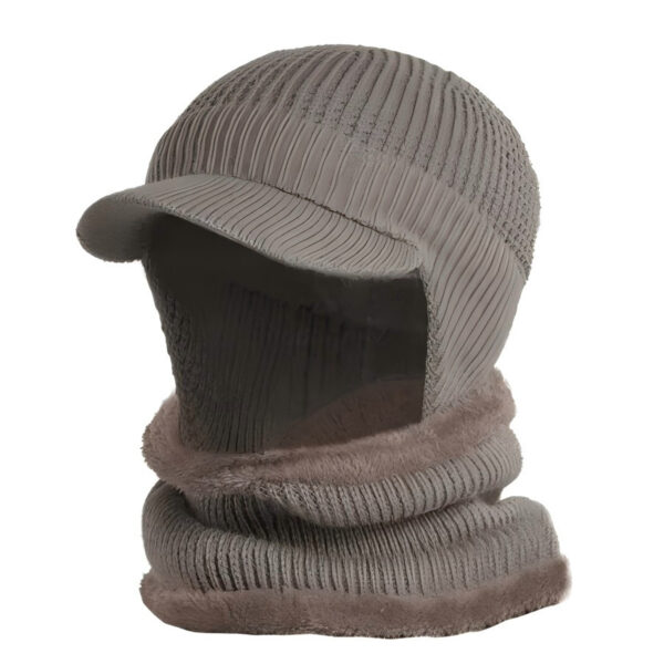 WMZ03 Winter Knitted Beanie Hat with Visor Plush Lining Neck Warmer Mask