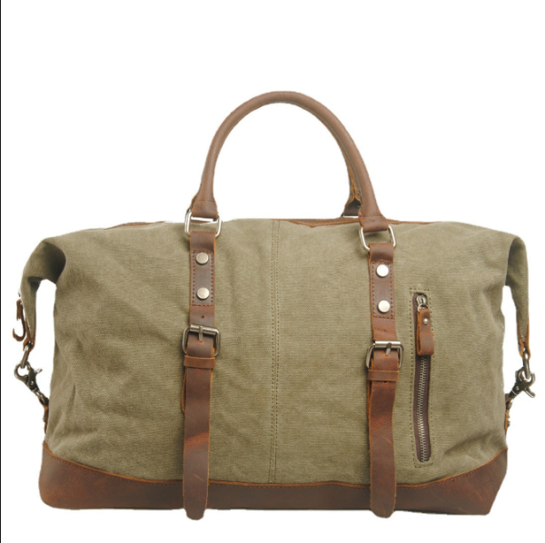 TB01 Genuine Leather and Canvas Handbag Travel Bag For Business Duffel Bag