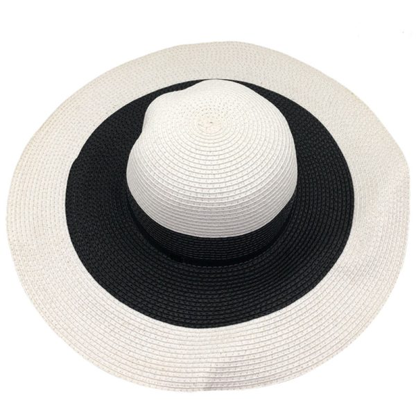SWH01 Contrasr Color Straw Hat Outdoor UV Protection Wide Brim Hat  New Style Beach Straw Hat
